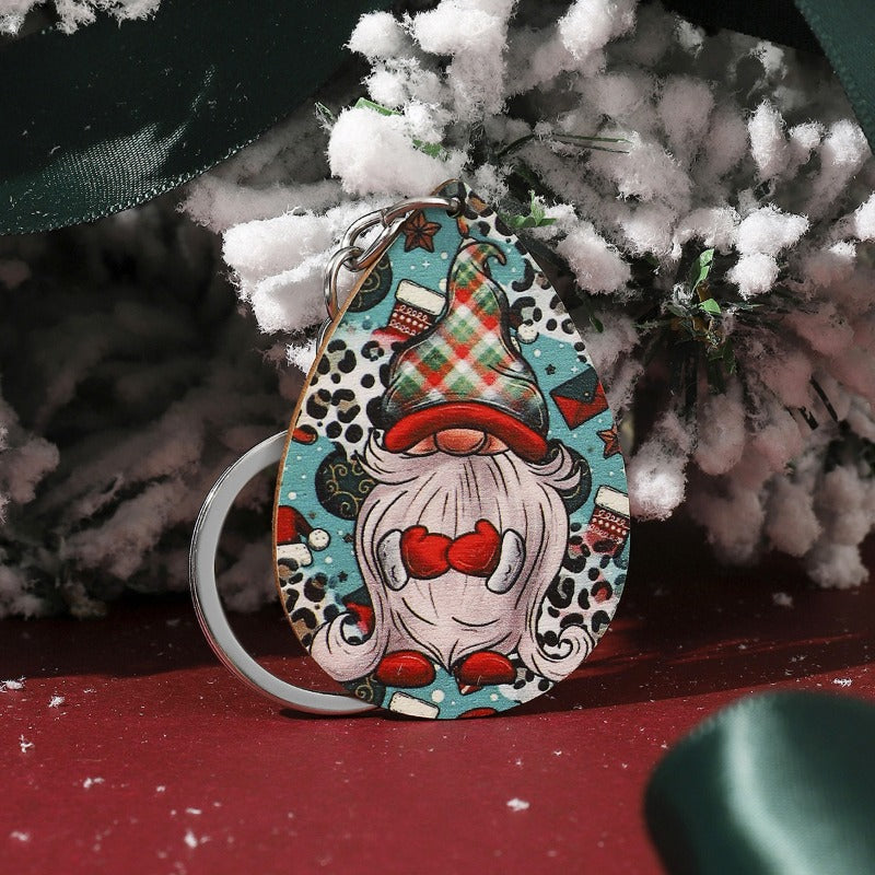 Wholesale Wooden Water Drop Christmas Keychains